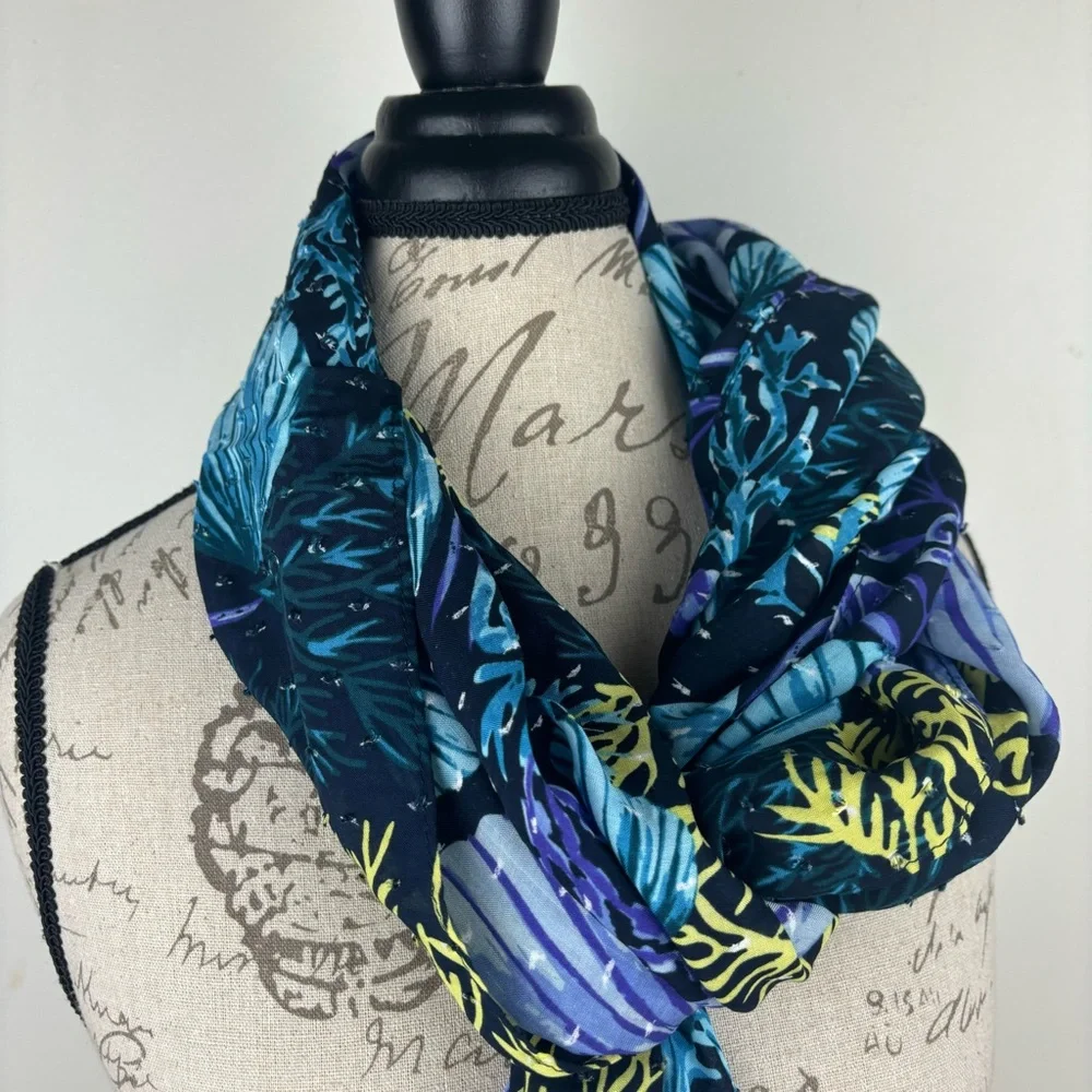 Jason Wu/QVC tropic beach print scarf-blues/purple